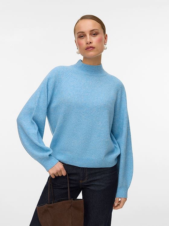 Vero Moda Leaf Long Sleeve High Neck Pullover Glacier Lake