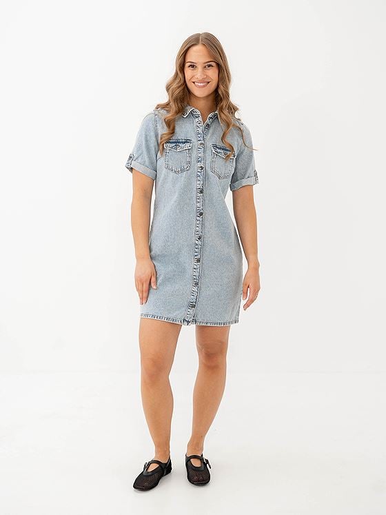Vero Moda Jennie Short Sleeve Short Denim Dress Light Blue Denim