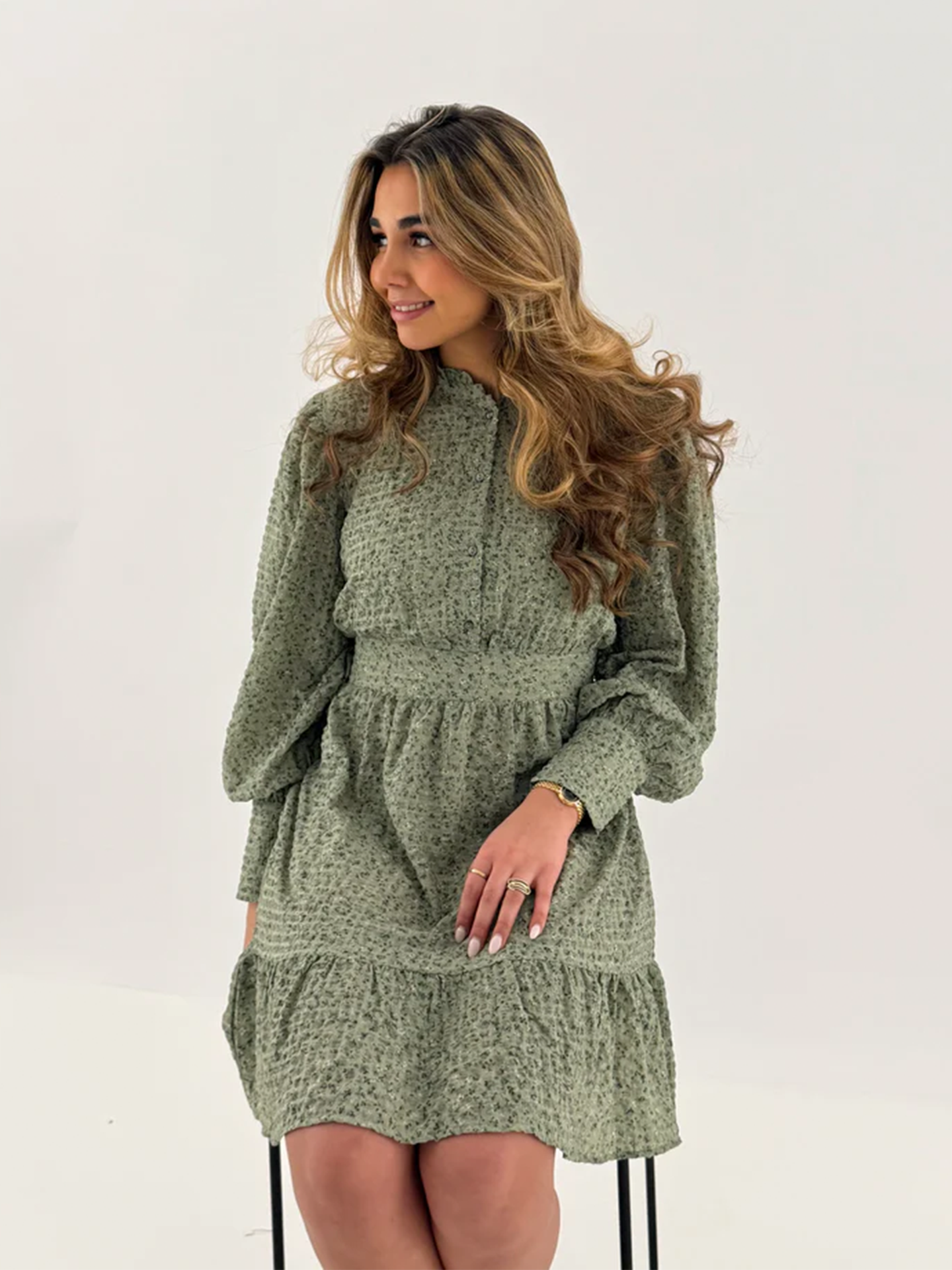 Vero Moda Aware Noelle Long Sleeve High Neck Short Dress Hedge Green