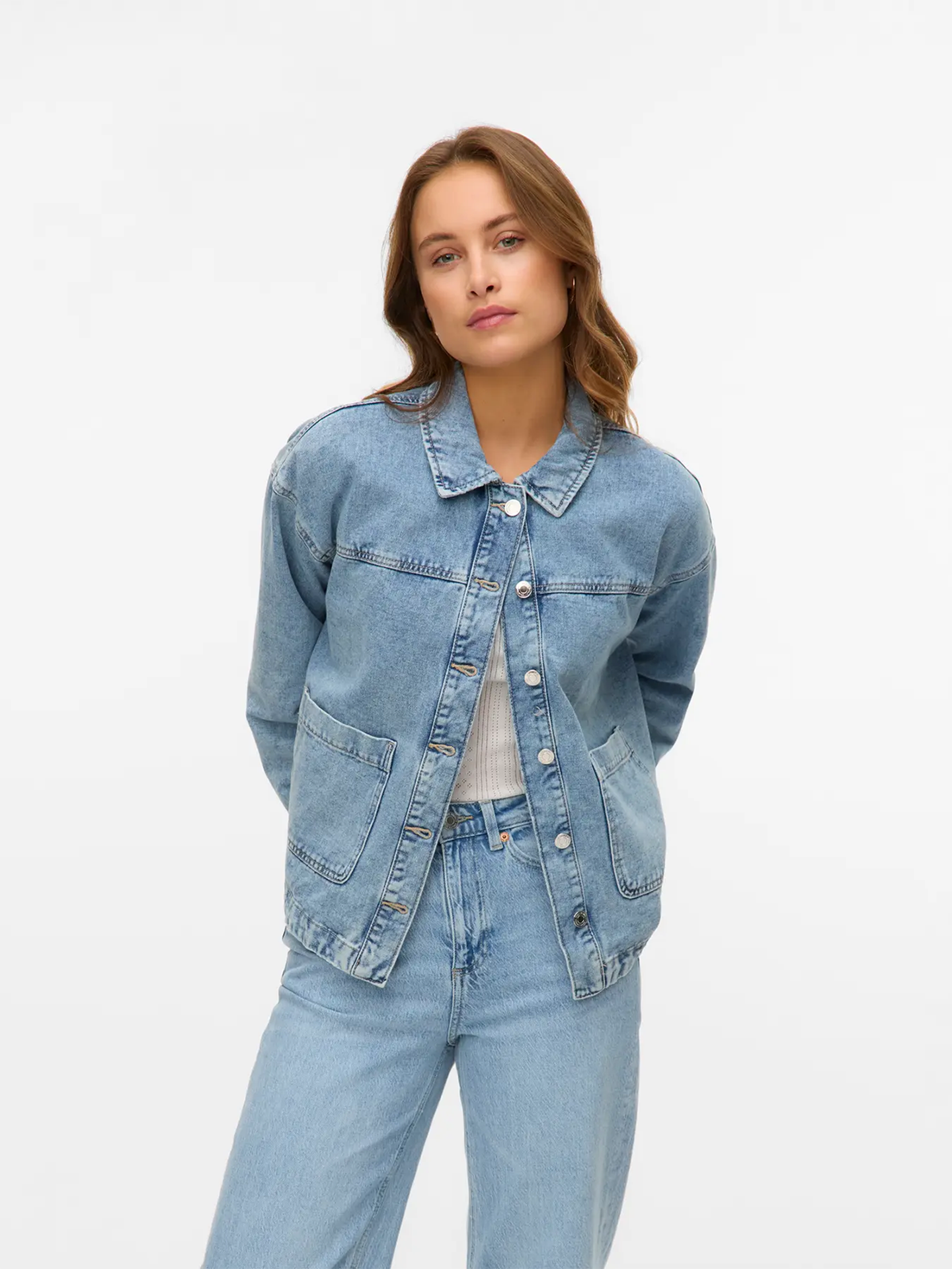 Vero Moda Jamie Long Sleeve Denim Shacket Light Blue Denim