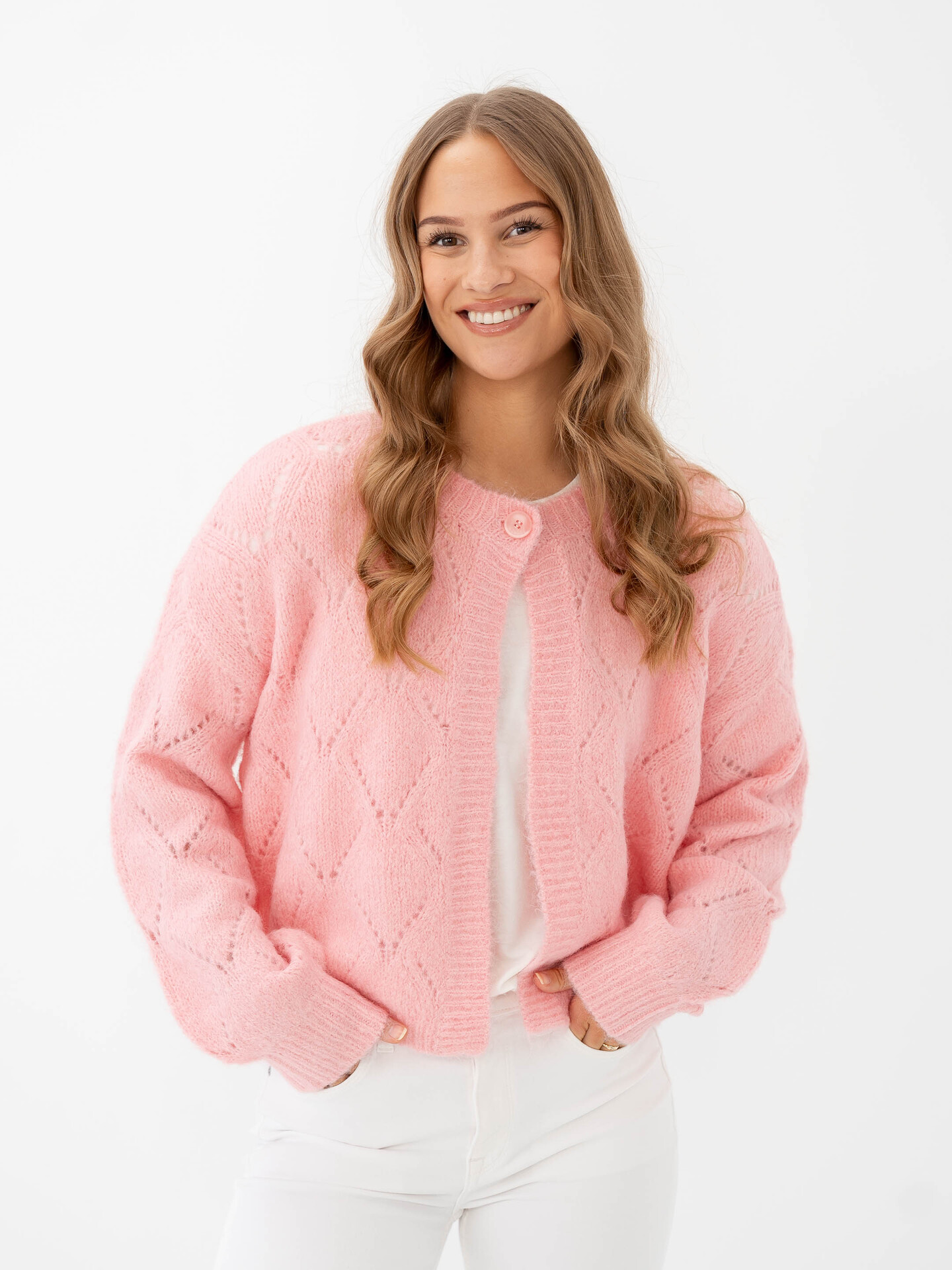 Vero Moda Novah Long Sleeve Button Cardigan Bonbon