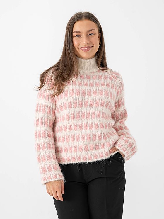 Vero Moda Lisa Long Sleeve Highneck Pullover Birch W. Rose Elegance Stitch