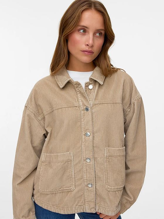 Vero Moda Jamie Long Sleeve Corduroy Shacket Silver Mink