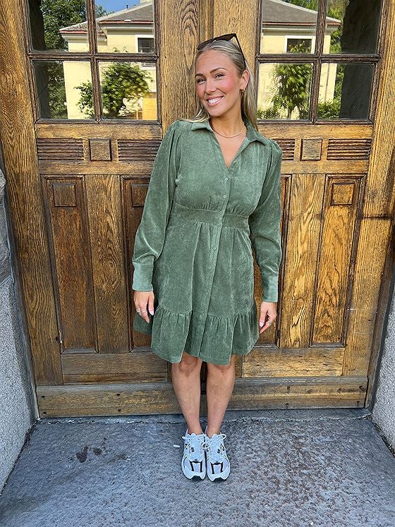 Vero Moda Asta Long Sleeve V-Neck Short Dress Olivine