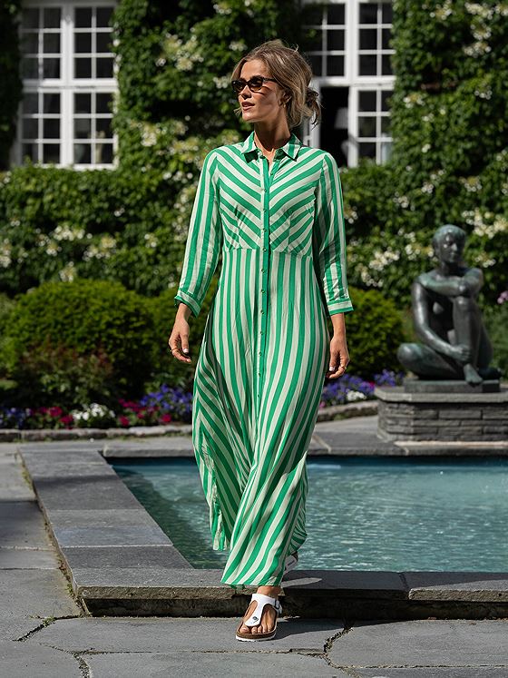 Y.A.S Savanna Long Shirt Dress Quiet Green Fuzzy Flower