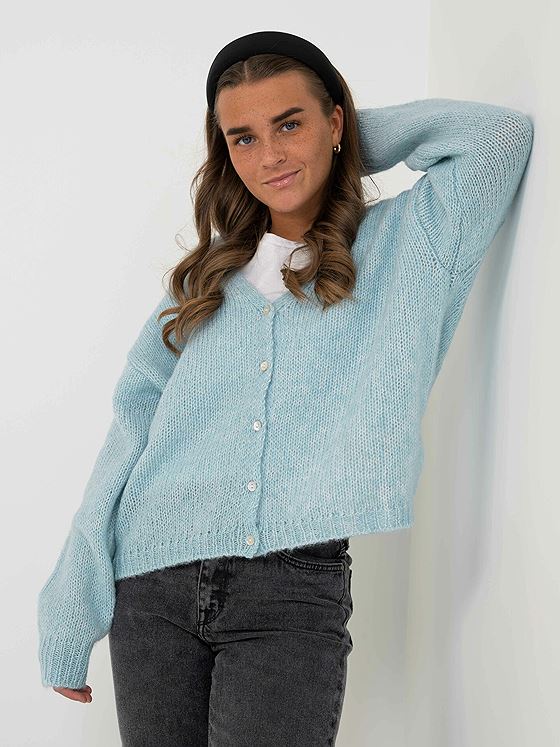 Y.A.S Livi Long Sleeve V-neck Cardigan Aquamarine