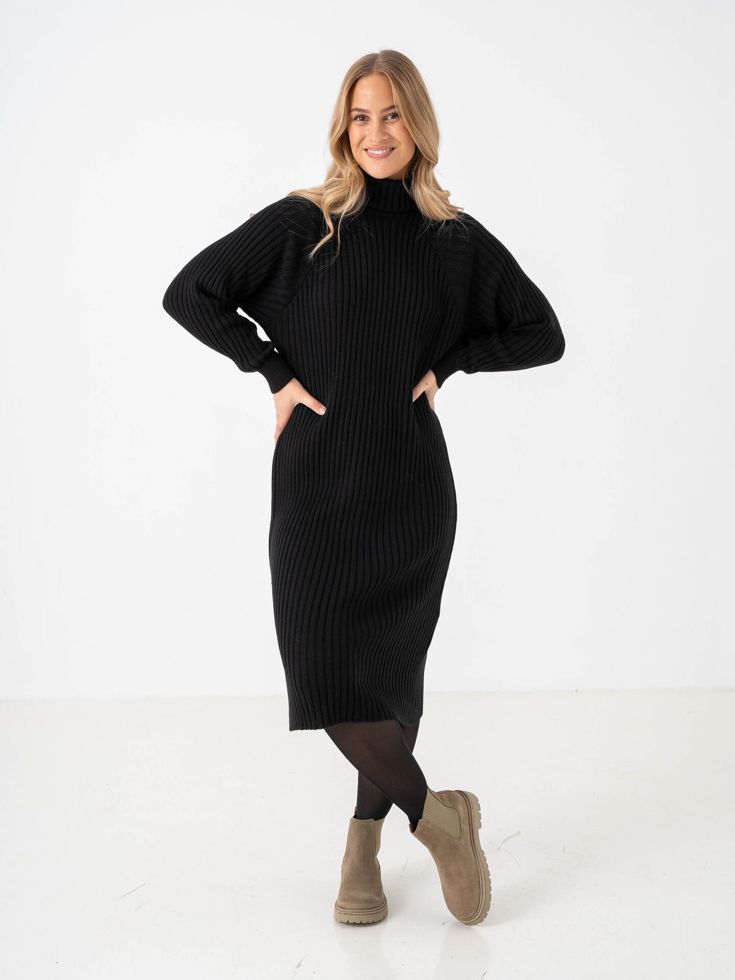 Y.A.S Mavi Knit Midi Rollneck Dress Black
