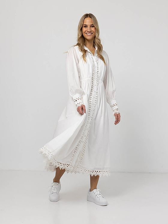 Y.A.S Trima Long Sleeve Long Shirt Dress Star White