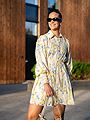 Y.A.S Somellie Long Sleeve Shirt Dress Birch with Blue Flowers