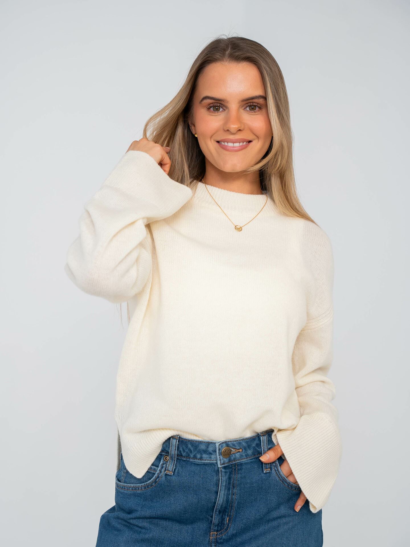 Y.A.S Frido Long Sleeve Wide Knit Pullover Birch