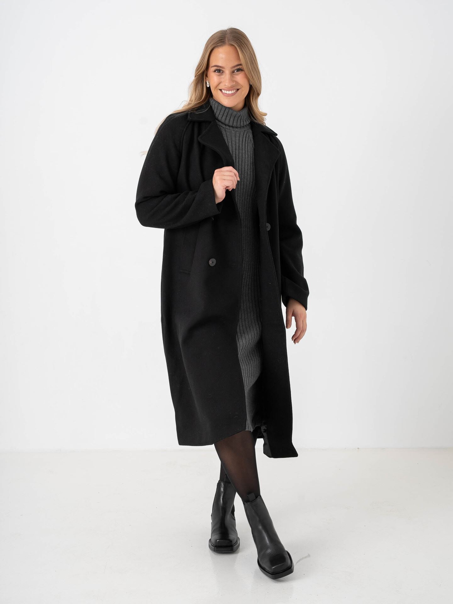 Y.A.S Margot Long Sleeve Long Coat Black