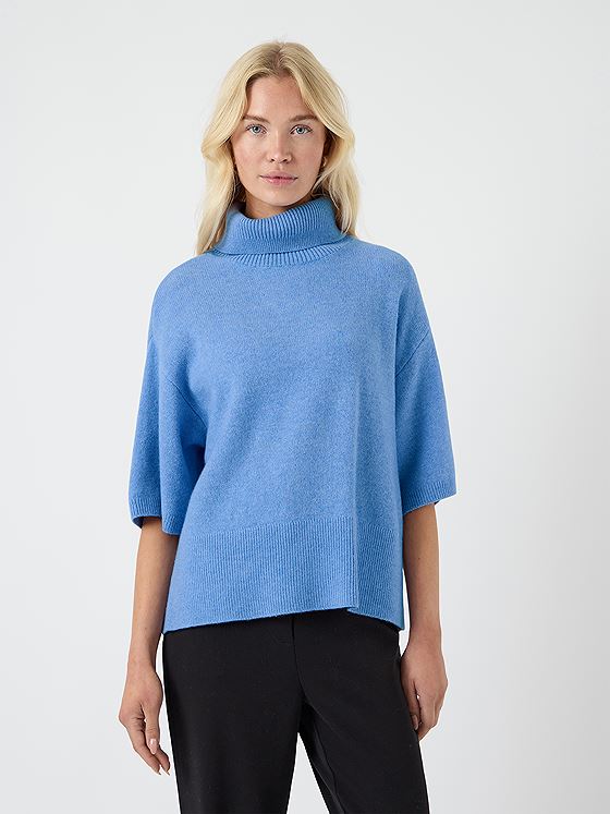 Y.A.S Emila 2/4 Roll Neck Knit Pullover Vista Blue