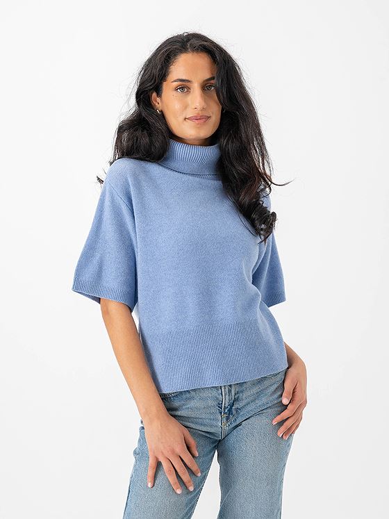 Y.A.S Emila 2/4 Roll Neck Knit Pullover Vista Blue