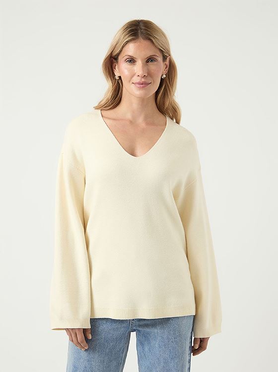 Y.A.S Elma Long Sleeve V-Neck Knit Pullover Birch