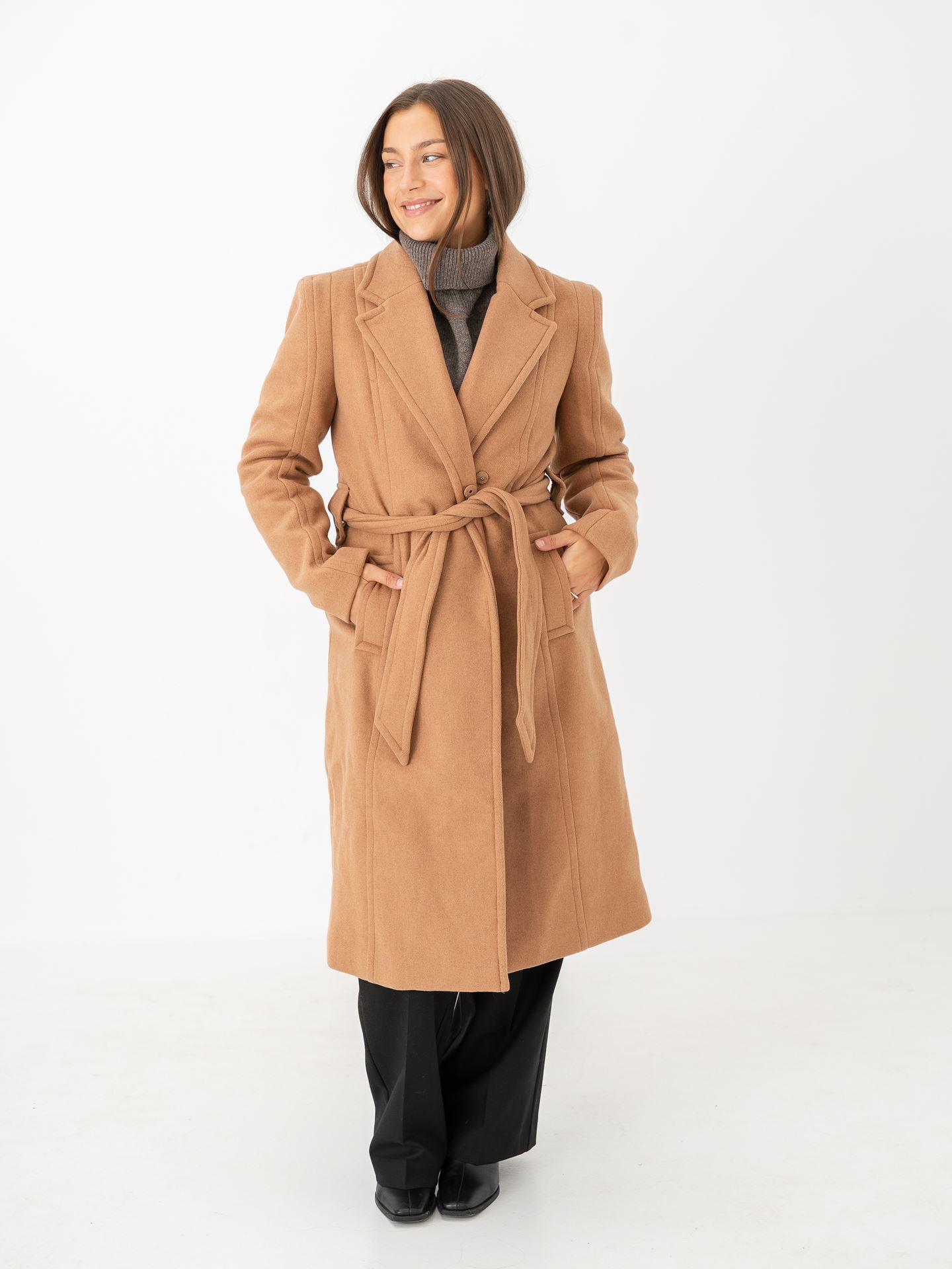 Y.A.S Kali Wool Blend Coat Tobacco Brown