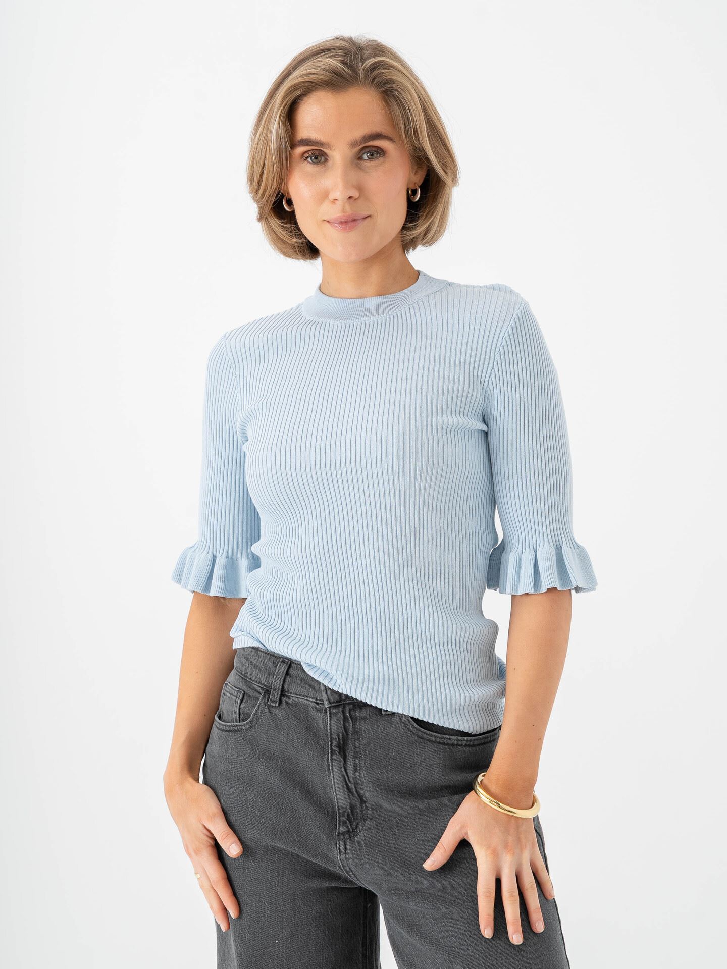 Y.A.S Mikla Short Sleeve Knit Top Skyway