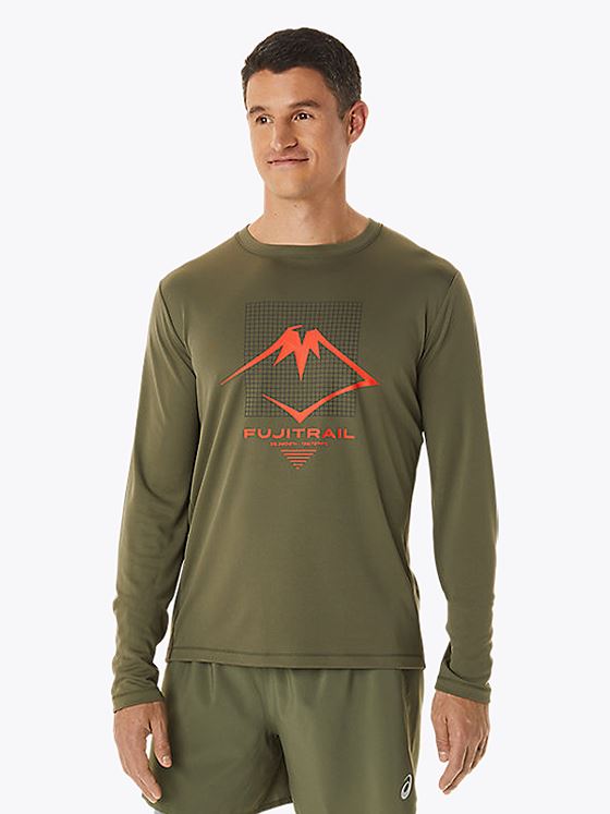 ASICS Fujitrail Logo Long Sleeve Top Mantle Green