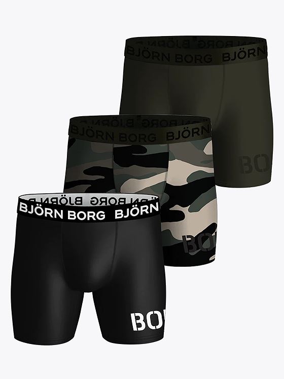 Björn Borg Performance Boxer 3p Black, Green, Print