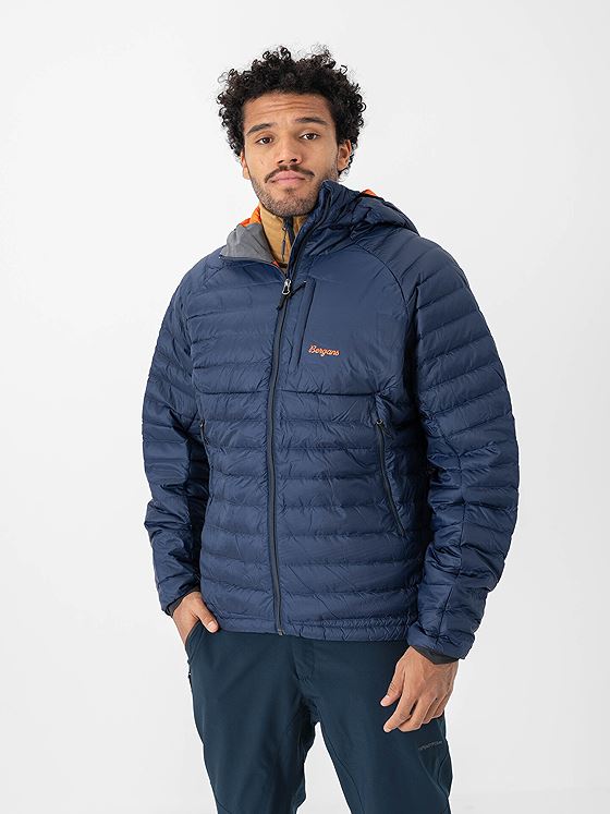 Bergans Vaagaa Light Down Jacket Hood Men Navy Blue / Alert Orange