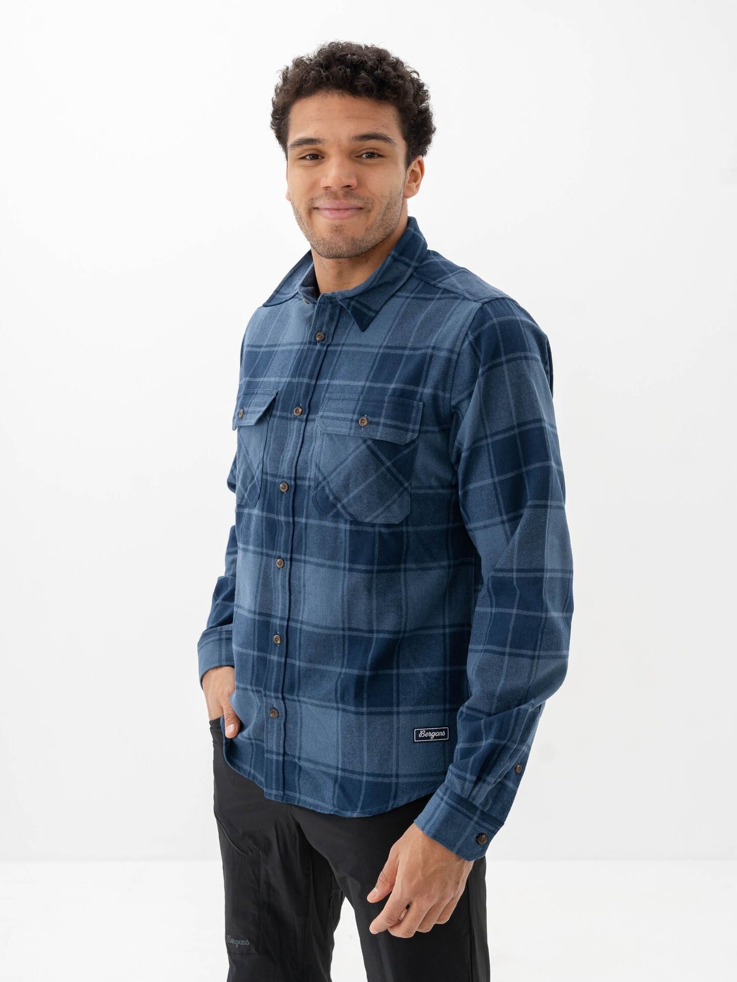 Bergans Nordmarka Flannel Shirt Men Granite Blue / Navy Blue Check
