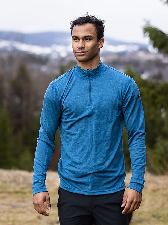 Devold Breeze Merino 150  Zip Neck Man Blue Melange