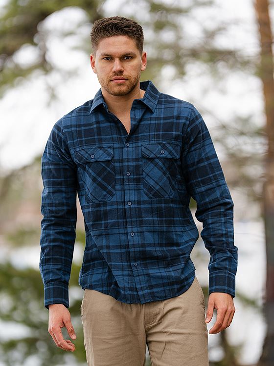 Helly Hansen Lokka Organic Flannel Long Sleeve Shirt Deep Steel Plaid