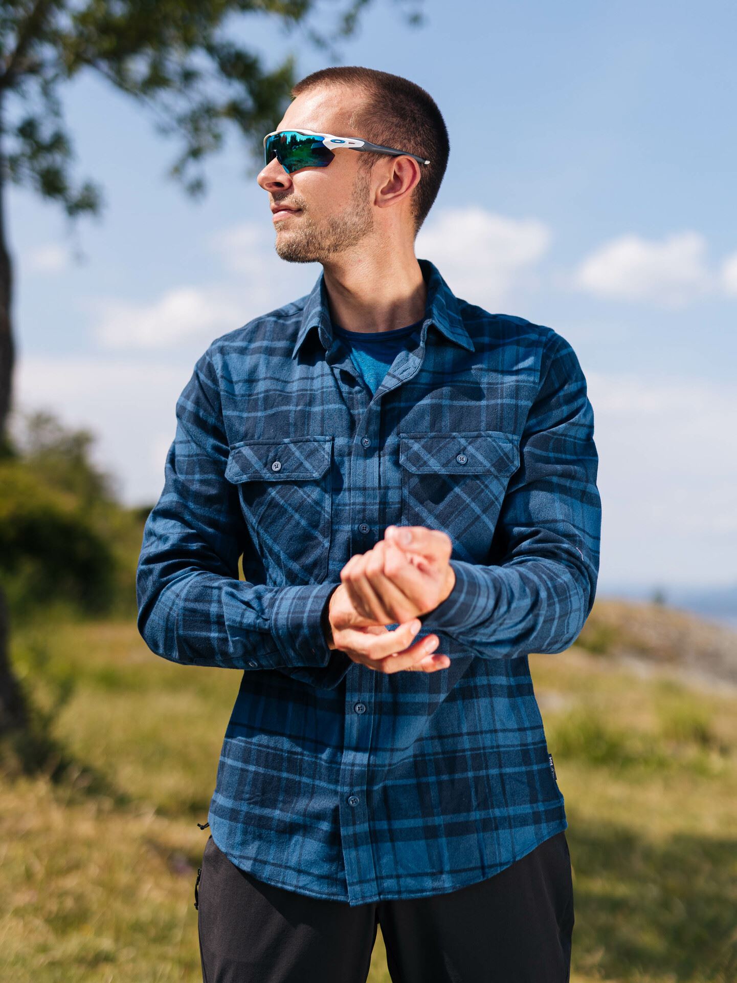 Helly Hansen Lokka Organic Flannel Long Sleeve Shirt Deep Steel Plaid