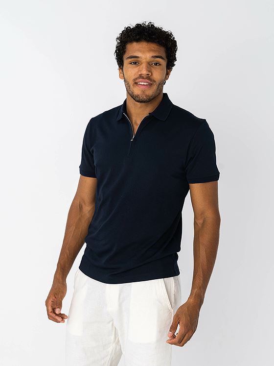 Selected Homme Selected Homme Fave Zip Short Sleeve Polo Sky Captain