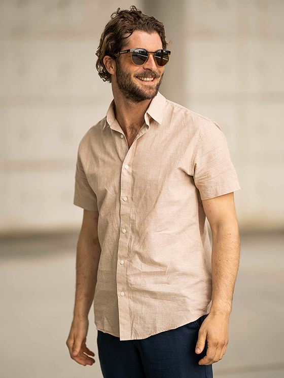 Selected Homme Regular New-Linen Shirt Short Sleeve Classic Kelp
