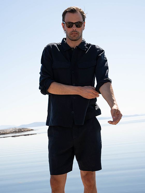 Selected Homme Mads Linen Overshirt Long Sleeve Sky Captain