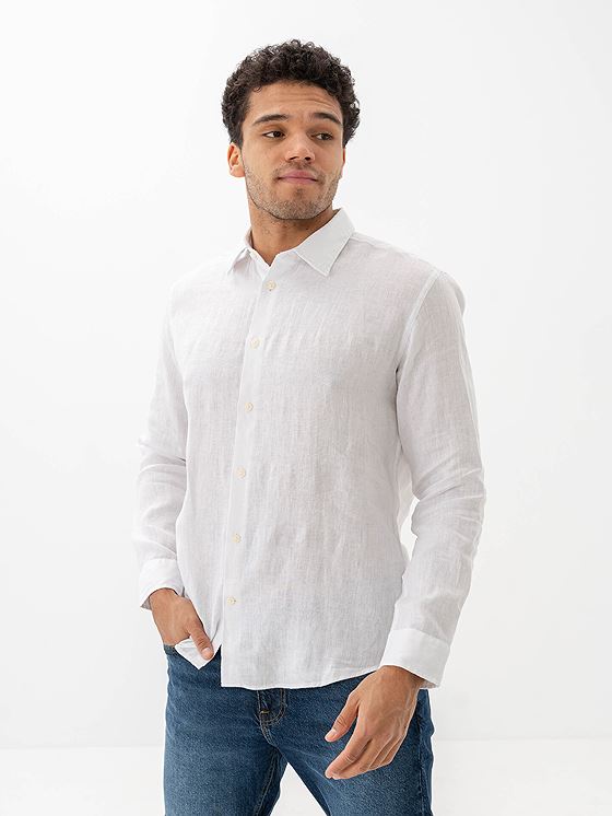 Selected Homme Reg Kylian Linen Shirt Long Sleeve Classic White