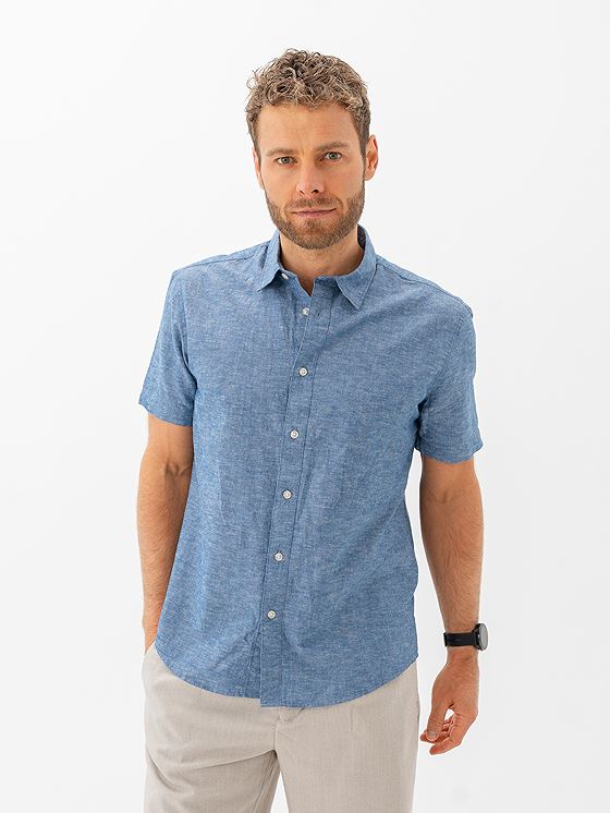 Selected Homme Reg-Sun Shirt Short Sleeve Medium Blue Denim