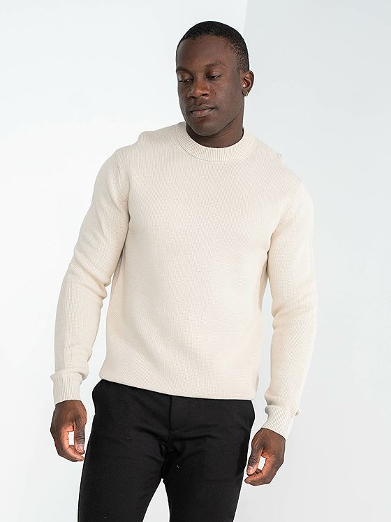 Selected Homme Dane Long Sleeve Knit Structure Crew Neck Oatmeal