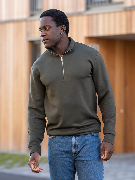 Selected Homme Emanuel Soft Zip High Neck Sweat Forest Night