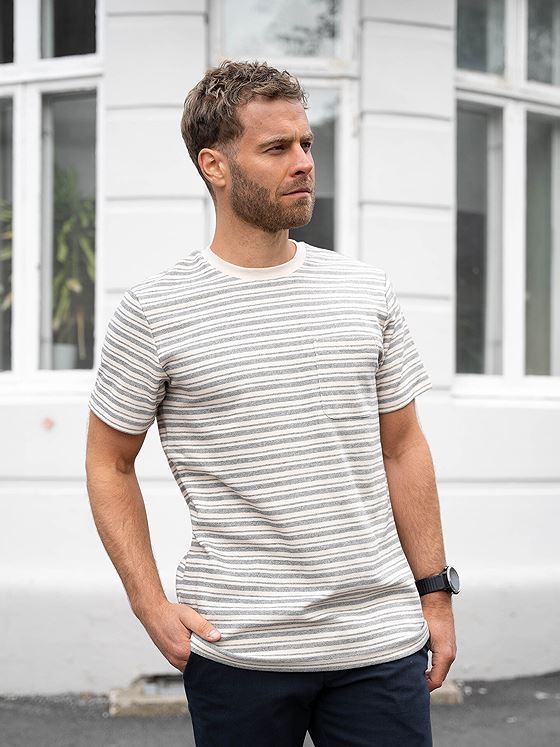 Selected Homme Sune Stripe Pocket Short Sleeve O-Neck Tee Asphalt