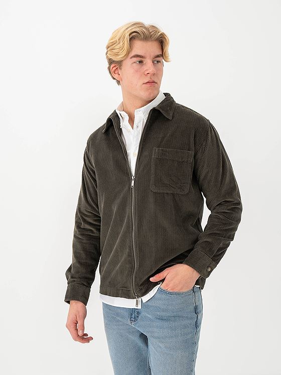 Selected Homme Jake Cord Overshirt Long Sleeve Zip Forest Night