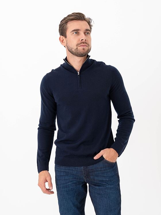 Selected Homme Tray Long Sleeve Knit Merino Half Zip Navy Blazer