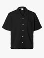 Selected Homme Boxy Casper Waffle  Short Sleeve Shirt Sort
