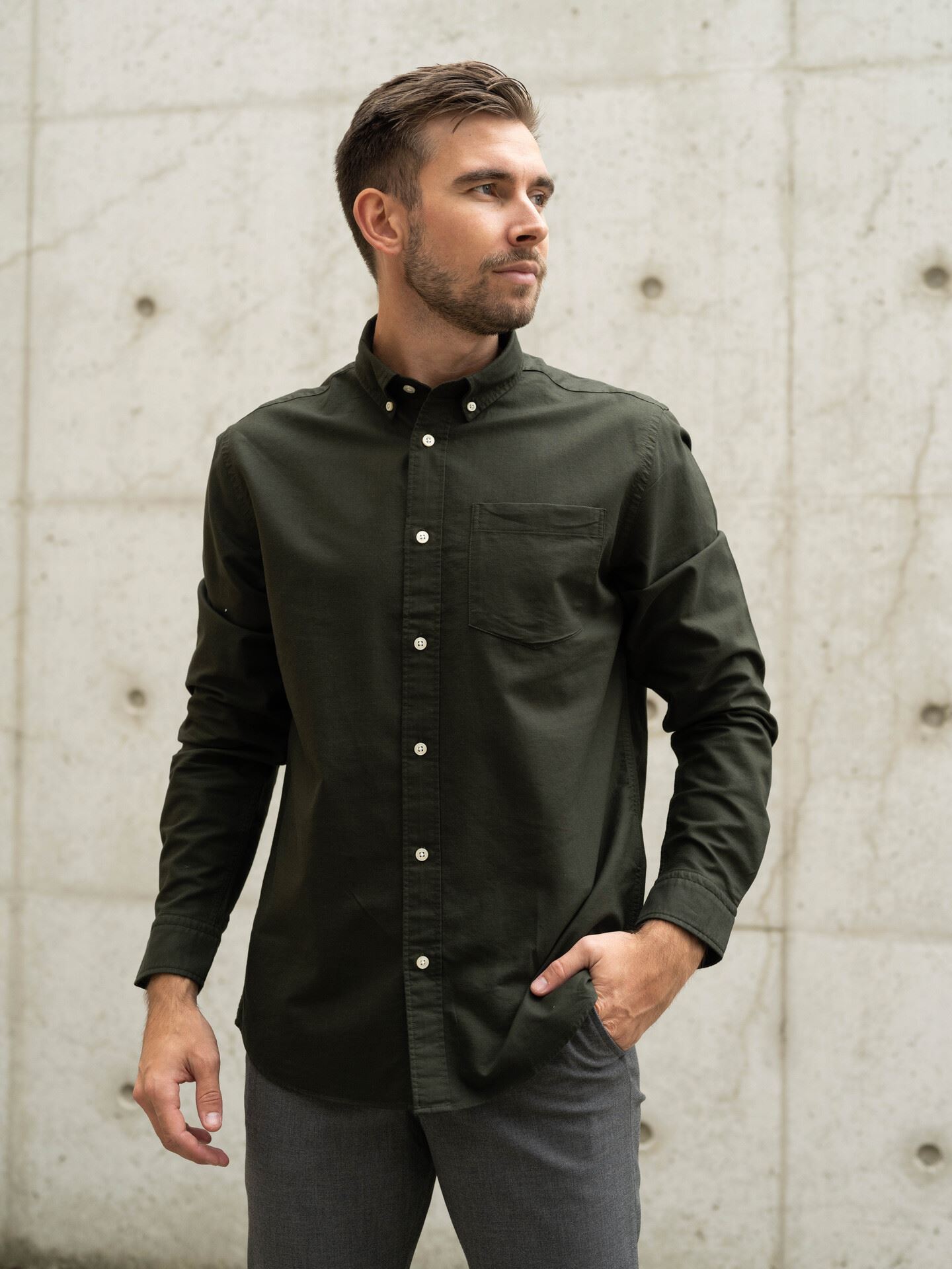 Selected Homme Reg Rick Embroidery Oxford Shirt Long Sleeve Rosin