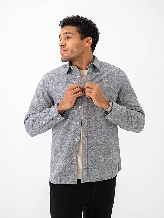 Selected Homme Reg-Owen Flannel Mix Shirt Long Sleeve Grey Melange Twisted