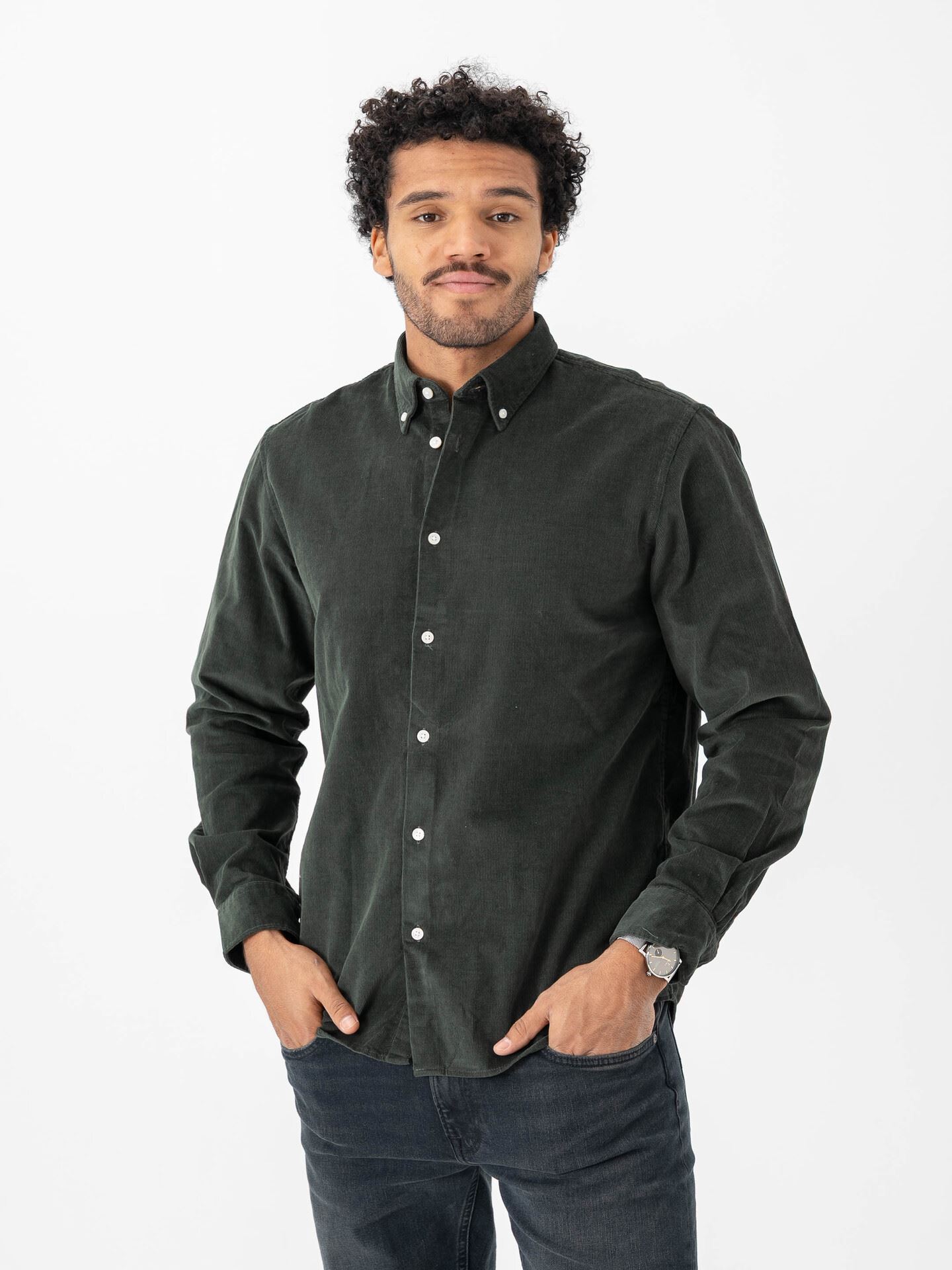 Selected Homme Reg Danni Cord BD Longsleeve Shirt Deep Forest