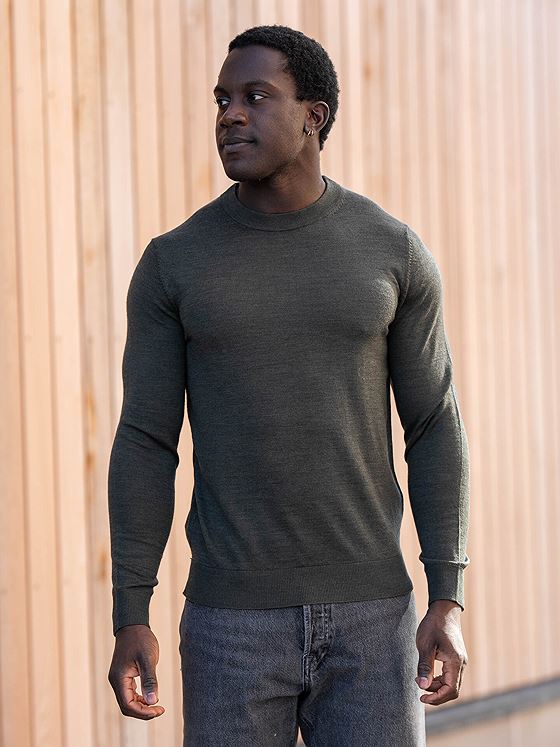 Jack and Jones Merino Knit Crew Neck Green / Peat