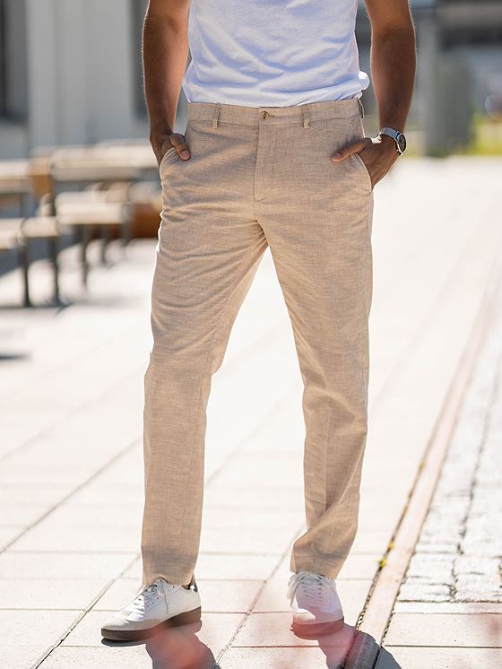 Jack and Jones Riviera Linen Trousers Slim Fit Beige