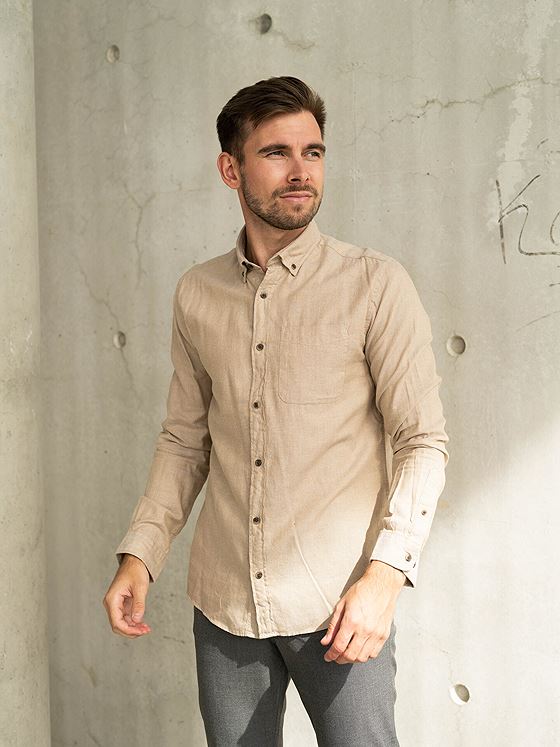 Jack and Jones Classic Melange Shirt Long Sleeve Oatmeal