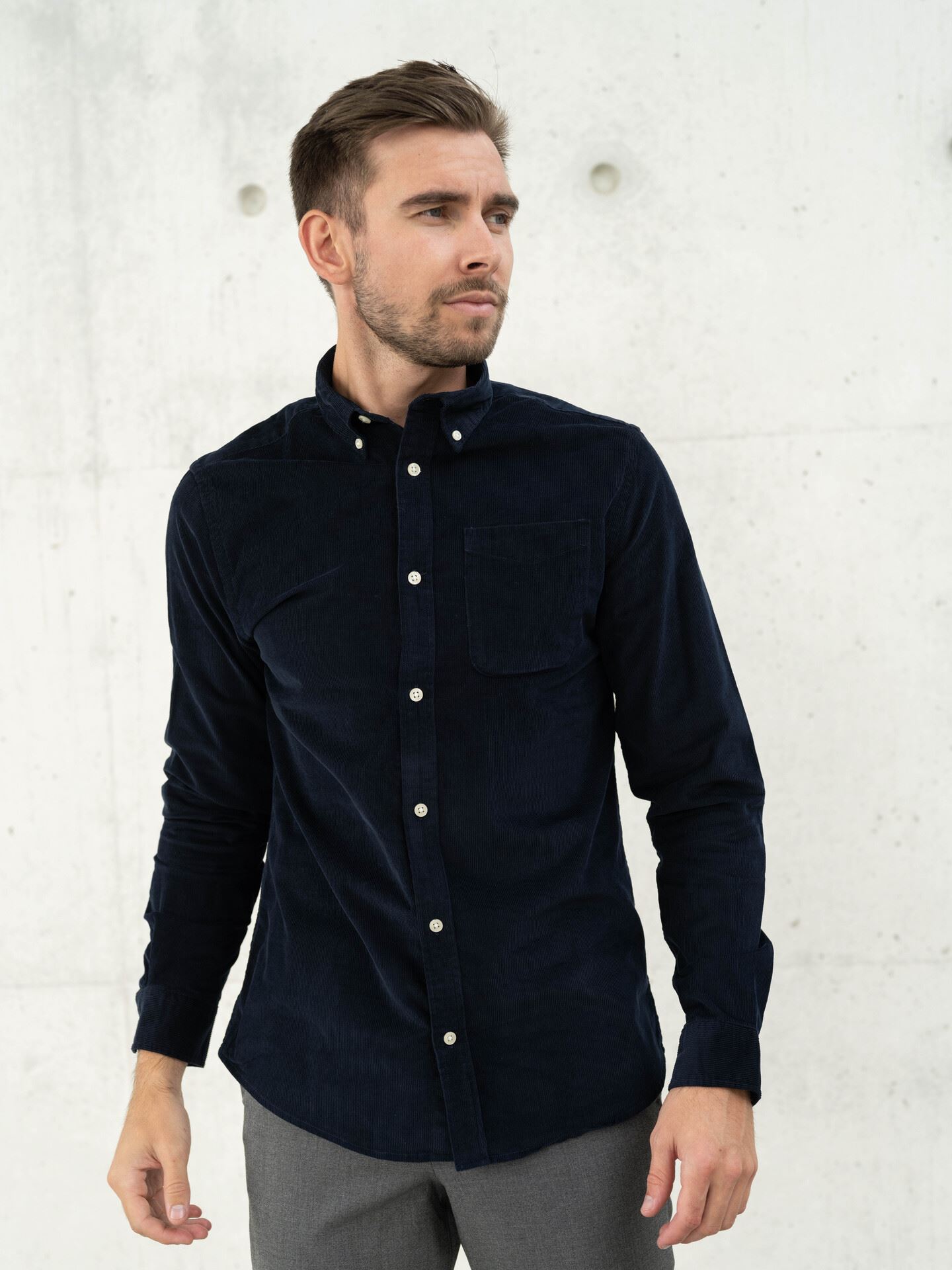 Jack and Jones Classic Cord Shirt Long Sleeve Navy Blazer