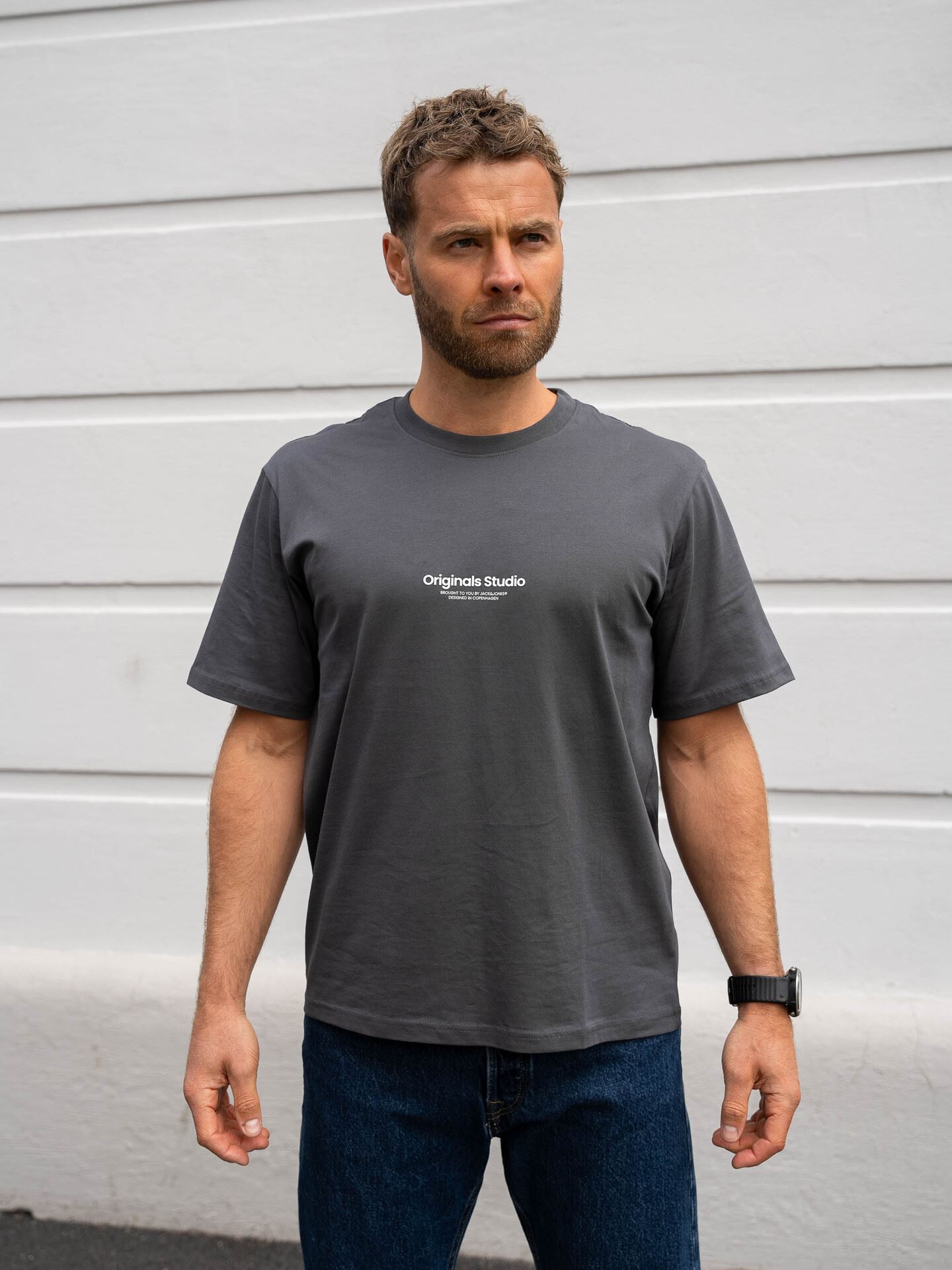 Jack and Jones Vesterbro Tee Short Sleeve Crew Neck Iron Gate