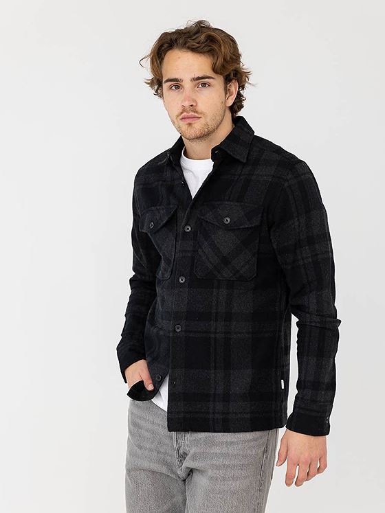 Jack and Jones Roy Check Overshirt Long Sleeve Dark Grey Melange