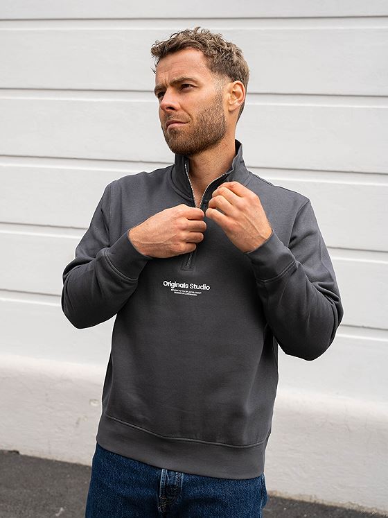Jack and Jones Vesterbro Sweat Quarter Zip Iron Gate
