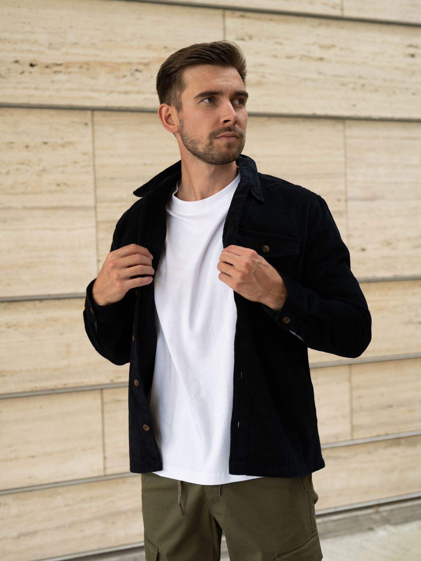 Jack and Jones Eddie Corduroy Overshirt Long Sleeve Black