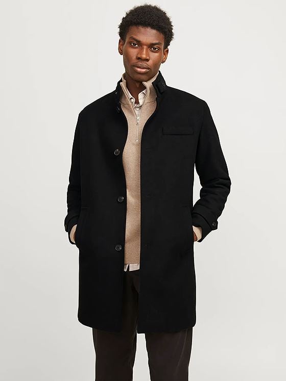 Jack and Jones Melton Wool Blend Coat Black
